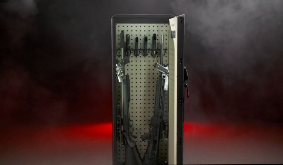 Best Rifle Safe. The Safe Door is opened and contains some rifles inside. 